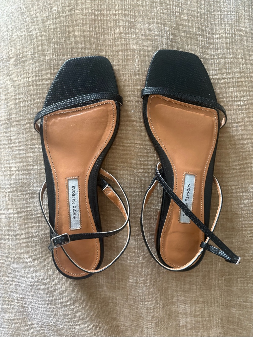Emme Parsons Black Strappy Square-Toe Sandals - size 38